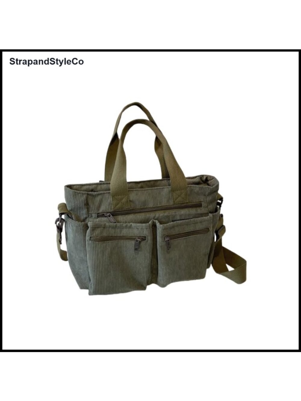Corduroy Tote Bag with Multiple Pockets Everyday Shoulder Crossbody Work Travel